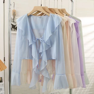 Áo Khoác cardigan Chống Nắng Tay Dài Dáng Rộng Chất Liệu chiffon Mỏng Bốn Màu Sắc Dành Cho Nữ