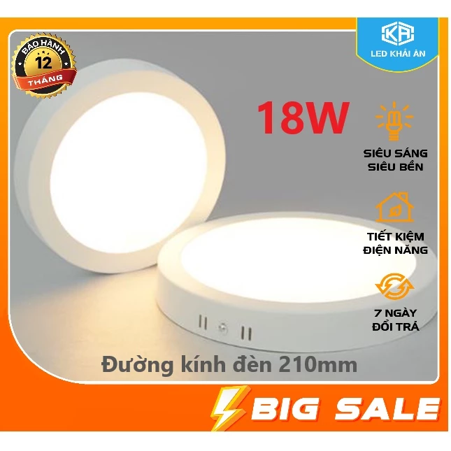 Đèn Led Ốp Trần Nổi 18W Khải Ân, Siêu Sáng, Siêu Tiết Kiệm Điện.  Đèn Led Ốp Trần 18W