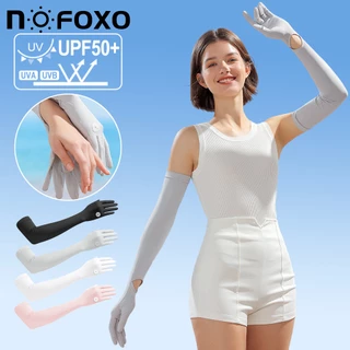 Găng tay dài chống nắng/ tia UV NOFOXO UPF50+ vải lụa lạnh mỏng thoáng khí chống tuột cho nữ