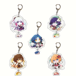 Hot game genshin impact acrylic keychain túi mặt dây chuyền nhân vật hoạt hình dễ thương zhongli hoạt hình keyrings cosplay những người yêu thích quà tặng