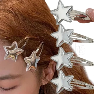 Y2k colorful shining five-pointed stars bb clip hairpins / korean sweet cute leather star barrette / women hairclip hair accessoires / fashion bangs hair clips headwear for girls