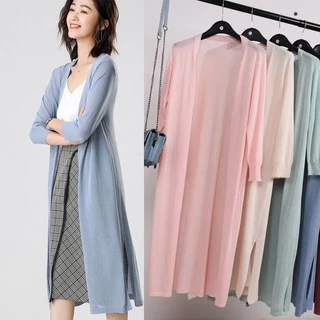 Áo Cardigan Dệt Kim Lụa Mỏng Dáng Dài Thời Trang Mùa Hè Cho Nữ