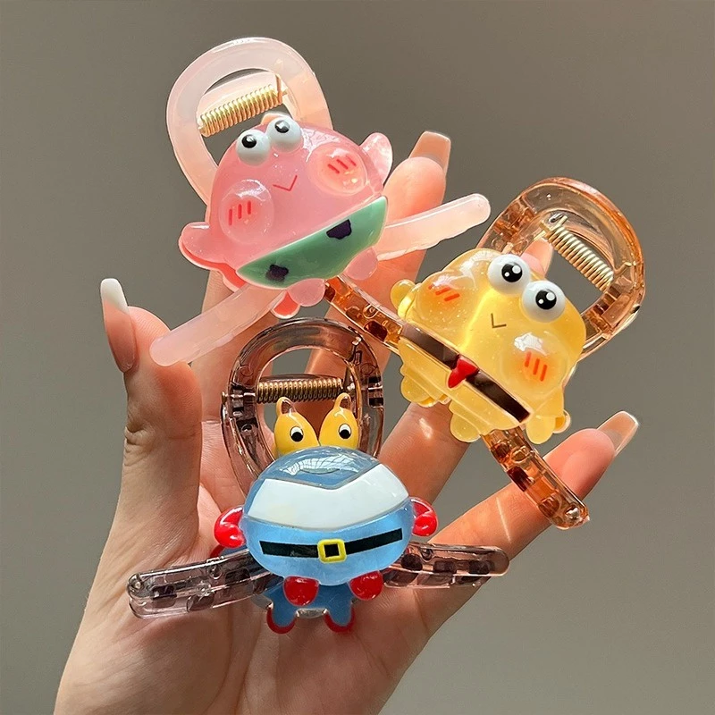 Kẹp Tóc Hình Vuông Họa Tiết Hoạt Hình SpongeBob / Cá Mập Dễ Thương Thời Trang 2023 Cho Nữ