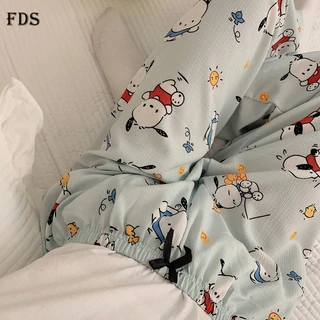 Fds quần pyjama mùa hè quần áo phụ nữ mới quần ở nhà phong cách ins quần âu dễ thương phim hoạt hình bong bóng bông thoải mái màu xanh chó pacha