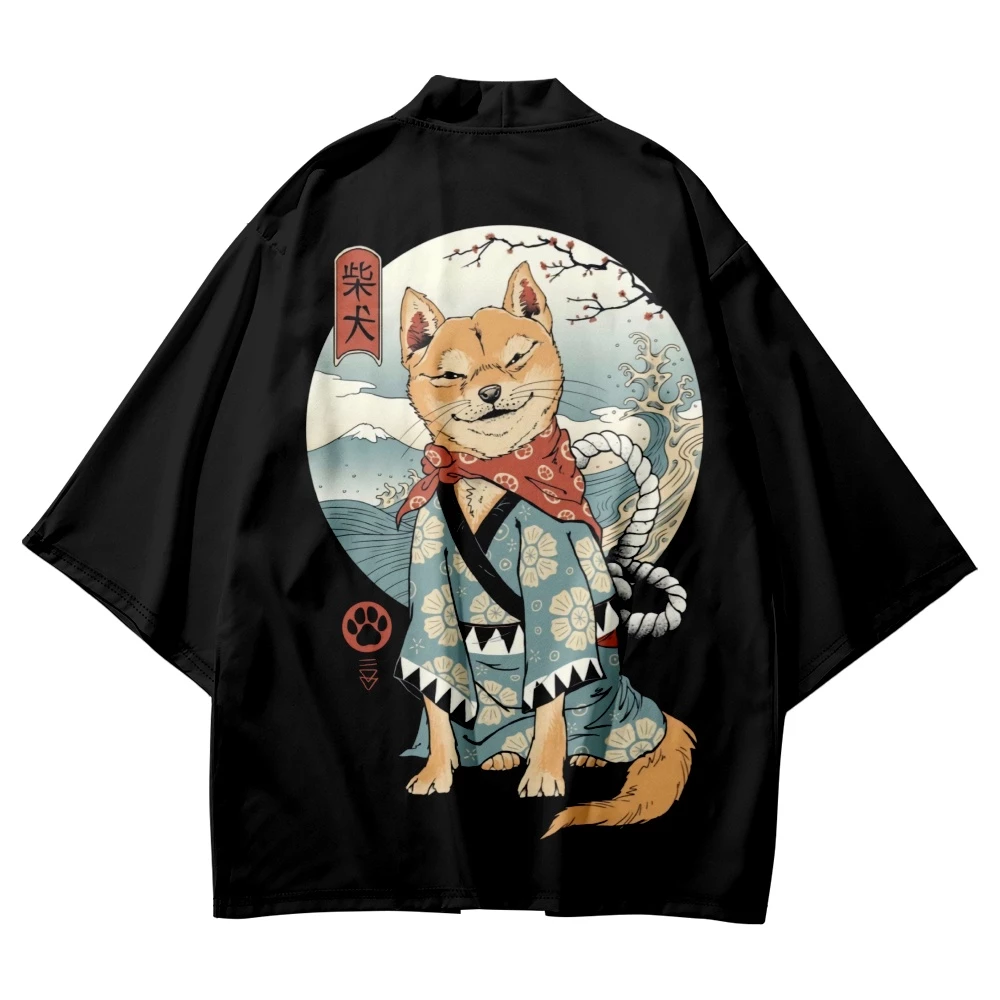 Plus size 4xl 5xl 6xl mùa hè nhật bản shiba inu in kimono thời trang dạo phố cardigan nữ nam quá khổ haori top yukata