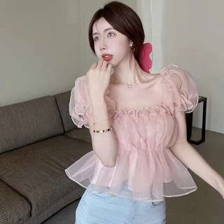 Cozok Áo chiffon Tay Phồng Trễ Vai Phong Cách Thời Trang Hàn Quốc Dành Cho Nữ