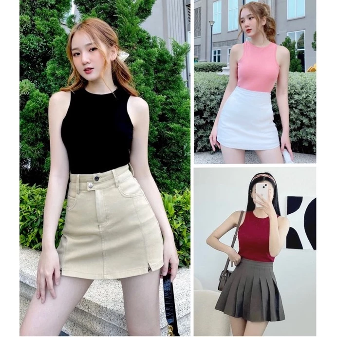 Áo ba lỗ ngược sát nách croptop nữ ôm body kết hợp quần lưng cao chất thun 4 chiều mềm mịn co giản thoải mái [ ảnh thật]