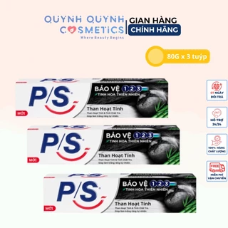 Bộ 3 Hộp Kem đánh răng P/S Thiên nhiên Than Hoạt Tính cho nụ cười trắng chuẩn tự nhiên 80G/TUÝP