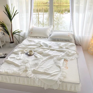 Set chiếu điều hoà latex tencel bọc nệm viền bèo IGUN BEDDING cao cấp kèm chăn thun lạnh