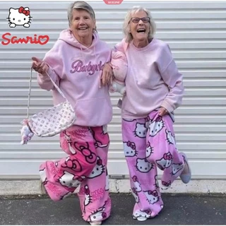 Quần Ngủ Lông Xù Ấm Áp Hình Hello Kitty Sanrio Y2K Phong Cách Hip Hop Dễ Thương Cho Nữ