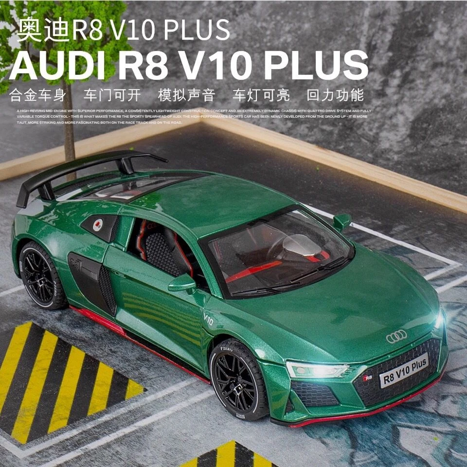 Mô Hình Xe Hơi Thể Thao Audi R8 1 / 24 1 / 32 V10 Bằng Hợp Kim Có Đèn Và Âm Thanh T6K6