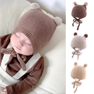 Mũ Beanie Dệt Kim Mềm Mại Màu Trơn Giữ Ấm Mùa Đông Cho Bé