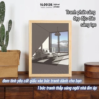 Tranh Đèn Led 3D Loại 3 Chế Độ Màu Dùng trang trí bàn học, decor bàn làm việc  Tranh tranh phong cảnh tối giản SGDECOR