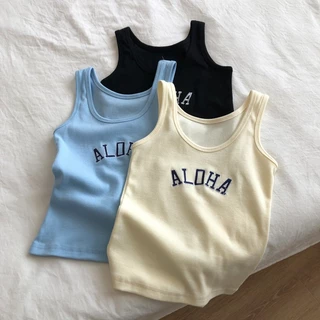 Có đệm ngực Áo tank top ngắn gợi cảm Hoạ Tiết Chữ In Thiết Kế Quyến Rũ