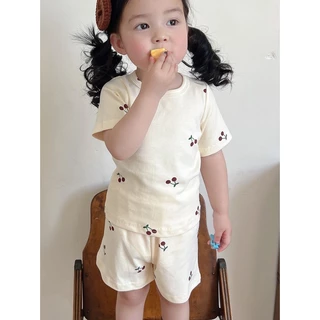 Bộ Đồ Ngủ Vải Cotton Mỏng In Hoa Kiểu Hàn Quốc Thời Trang Mùa Hè Cho Bé Gái