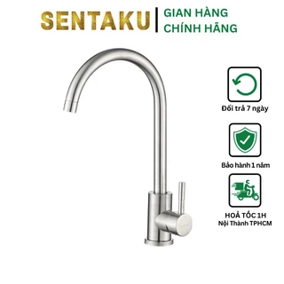 Vòi chậu rửa bát inox hai đường nước nóng lạnh SUS 201, vòi đúc thép không gỉ bảo hành 24 tháng - Sentaku