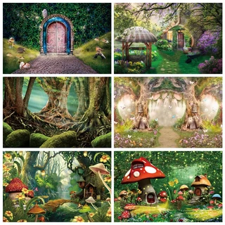 Phông nền rừng để chụp ảnh bé gái nấm fairy house phông nền jungle wonderland castle nền sinh nhật