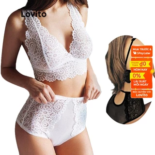 Lovito Sexy Ren và Lưới Tương phản Đồ lót cổ V sâu L004016 (Trắng)