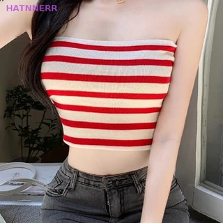 Áo Croptop Dệt Kim Hai Dây Họa Tiết Kẻ Sọc Thời Trang Mùa Hè Quyến Rũ Cho Nữ FHS