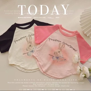 Áo Thun Raglan Tay Ngắn Bằng Vải Cotton Nhẹ Thời Trang Mùa Hè Phong Cách Nhật Bản Dành Cho Bé Gái