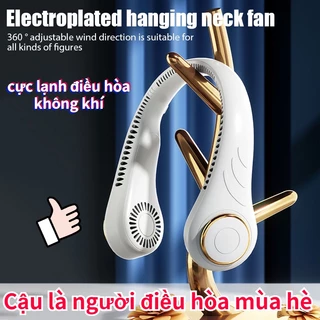 Quạt mini đeo cổ không cánh làm mát thông minh 360 độ, quạt treo cổ tích điện 3 chế độ pin 2400mAh sạc USB - QC2