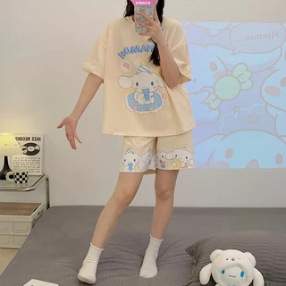 Bộ Đồ Ngủ Dáng Rộng Mềm Mại Thoải Mái In Hình Cinnamoroll Sanrios Đáng Yêu Thời Trang Mùa Hè Đơn Giản Tinh