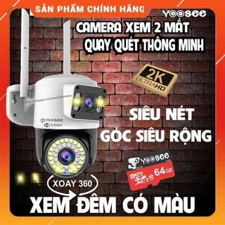 ( TẶNG THẺ 64G ) Camera IP Wifi Yoosee 2 Mắt Xem 2 Màn Hình Cùng Lúc 5.0MPX Xoay 360, Xem Đêm Có Màu, Đàm Thoại 2 Chiều