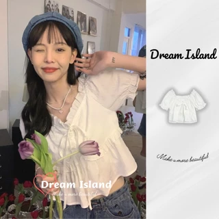 『Dream Island』Áo Sơ Mi croptop Tay Phồng Ngắn Thời Trang Xinh Xắn Cho Nữ