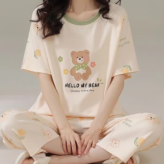 Bộ Đồ Ngủ 100% Cotton Nguyên Chất Tay Ngắn Phong Cách Mới Mùa Hè