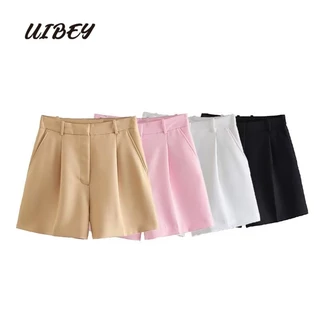 Uibey Quần Short Lưng Cao Màu Trơn Đa Năng Thời Trang 9444