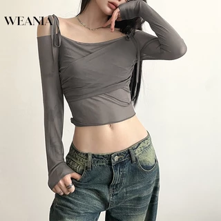 Áo croptop WEANIA trễ vai dài tay thời trang nữ gợi cảm