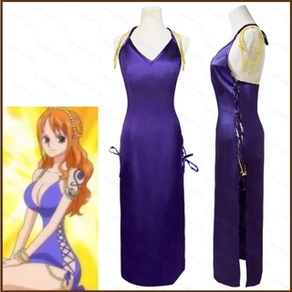 Mát mẻ one piece nami cosplay trang phục váy màu tím cho phụ nữ cướp biển mũ rơm đồng phục anime halloween party mới