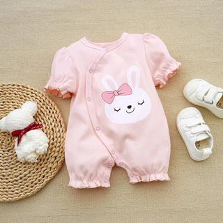 Bộ Áo Liền Quần Tay Ngắn In Hình Thỏ Bunny Dễ Thương Cho Bé Gái 0-2 Tuổi