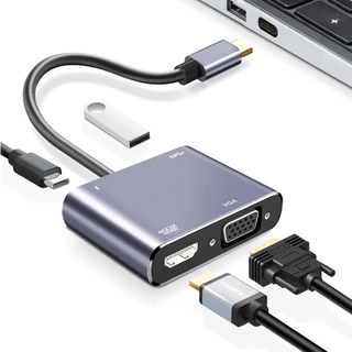 Cáp chuyển USB Type-c ra 4 cổng HDMI/ VGA/ USB và cổng sạc hỗ trợ chế độ Dex