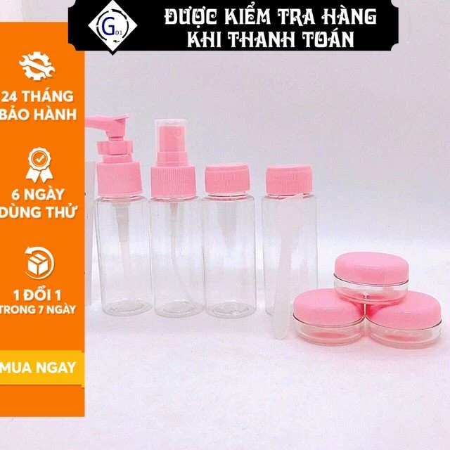 Bộ 7 món chiết mỹ phẩm du lịch G01 cao cấp, đa năng, phong cách Hàn Quốc, tặng kèm túi zip siêu xinh