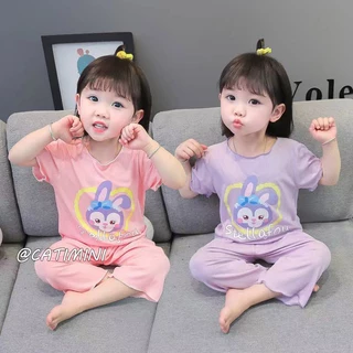 CATIMINI Bộ Đồ Ngủ Tay Ngắn Vải Lụa Lạnh Mỏng In Hình Thỏ Dễ Thương Cho Bé