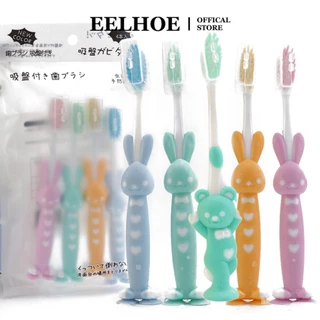 Eelhoe 4 Cái/bộ Hộ Gia Đình Hoạt Hình Bàn Chải Đánh Răng Trẻ Em Than Tre Lông Mềm Bộ Silicone Dễ Thương Làm Sạch Răng Bàn Chải Đánh Răng