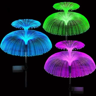 Double solar jellyfish light 7 màu đèn sân vườn năng lượng mặt trời đèn led sợi quang đèn trang trí ngoài trời không thấm nước cho sân cỏ