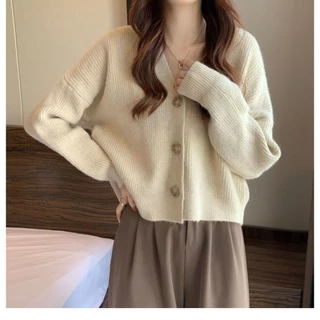 BH Áo sweater Dệt Kim Tay Dài Dáng Rộng Cổ Chữ v Thời Trang Thu Đông Cho Nữ