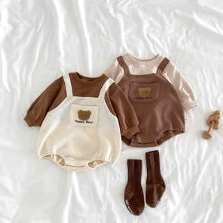 Bộ Áo Liền Quần Tay Dài Bằng Vải cotton In Họa Tiết Chú Gấu Dễ Thương Thời Trang Mùa Thu Cho Bé Gái 0-2 Tuổi