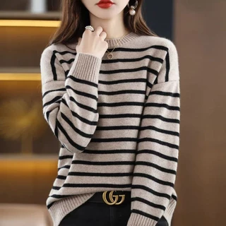 Áo sweater Kẻ Sọc Cổ Tròn size Lớn Thời Trang Thu Đông Dành Cho Nữ c11573