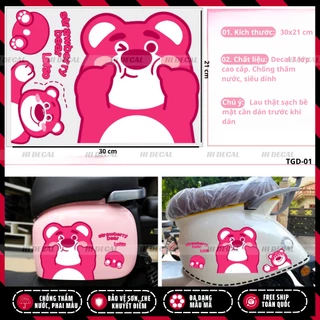 Sticker tem gấu dâu lotso dán xe dán điện thoại | TMN-H005 | Decal cao cấp chống nước, chống phai màu
