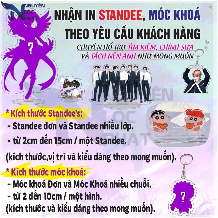 Mô hình Standee - Móc Khoá Mica Arylic nhận vật Anime Manga - Kpop - In Theo Yêu Cầu 2cm - 15cm