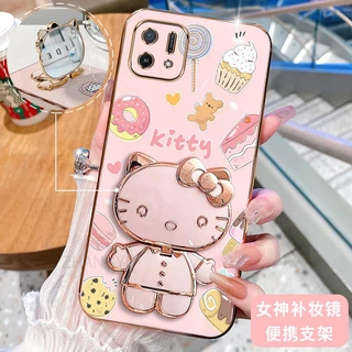 ốp lưng OPPO A16k A16e 3D Hello Kitty Cat Ốp Điện thoại Case Holder Silicon Mềm Chống Sốc Mạ Điện Gắn Gương Trang Điểm OPPO A16k A16e phong cách mới trường hợp điện thoại cô gái