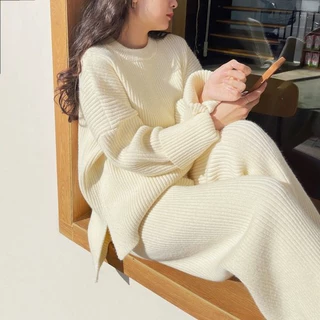 Bộ Áo sweater Dệt Kim + Quần Ống Rộng Phong Cách Thu Đông Mới Cho Nữ
