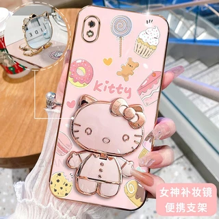 ốp lưng Samsung A10 M10 3D Hello Kitty Cat Ốp Điện thoại Case Holder Silicon Mềm Chống Sốc Mạ Điện Gắn Gương Trang Điểm Samsung A10 M10 phong cách mới trường hợp điện thoại cô gái