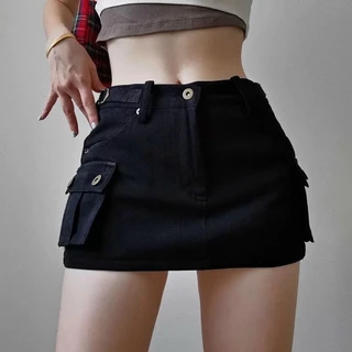 Chân váy ngắn có quần phối kiểu túi hộp dây nịch form chữ a chất Kaki 3 Size SML uk alohashop91