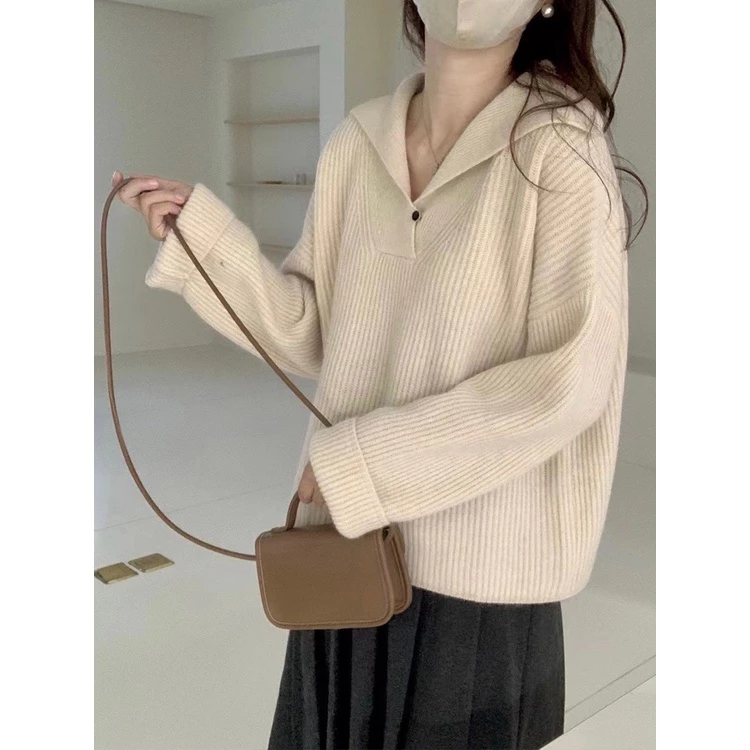 Áo sweater Dệt Kim Thiết Kế Sọc raccoon Phong Cách Mới 2023 Cho Nữ