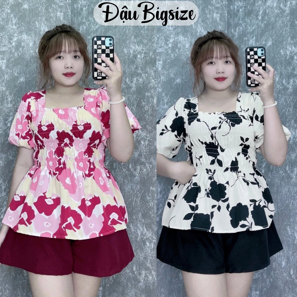 Set Đồ Đậu Bigsize Áo Hoa Tay Phồng Kết Hợp Với Quần Short Che Bung Thời Trang Big size SET69