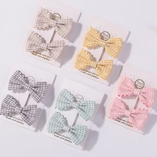 2 Cái / bộ Checker nơ Kẹp Tóc Cho Trẻ Em Bé Gái Cotton Nơ Handmade Dễ Thương Kẹp Tóc Mũ Phụ Kiện Tóc